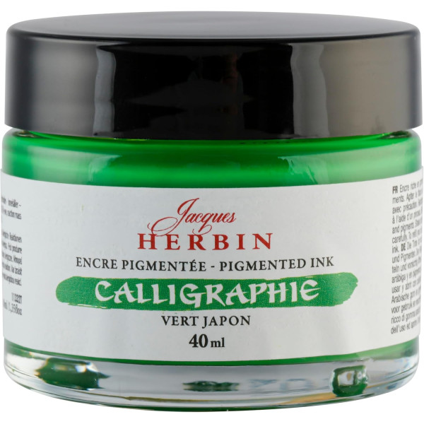 photo - Encre de calligraphie pigmentée - Vert Japon - Jacques Herbin - Flacon 40ml