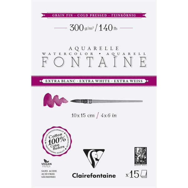 photo - Bloc - Peinture aquarelle - Grain fin - 10x15cm - 300g - Clairefontaine - Fontaine