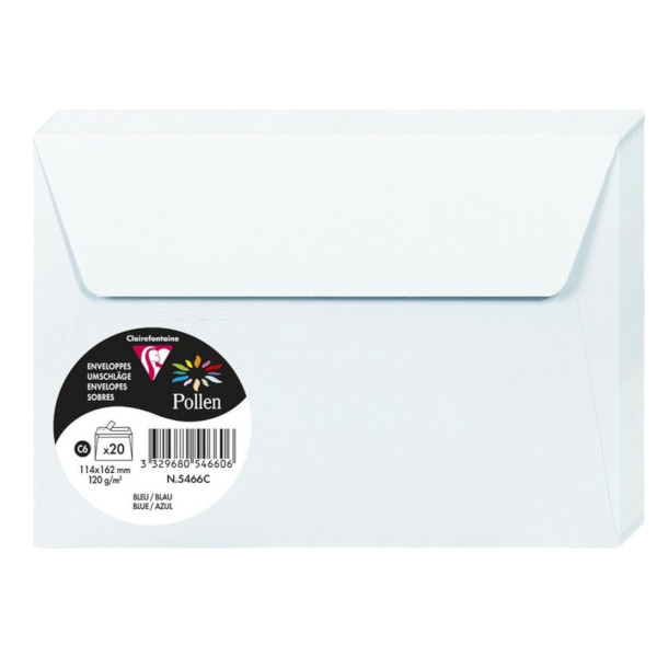 photo - Enveloppes - Format C6 - 114x162mm - Pollen - Bleu - 20 unités - Clairefontaine