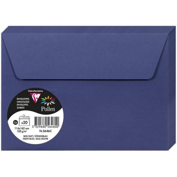 photo - Enveloppes - Format C6 - 114x162mm - Pollen - Bleu nuit - 20 unités - Clairefontaine