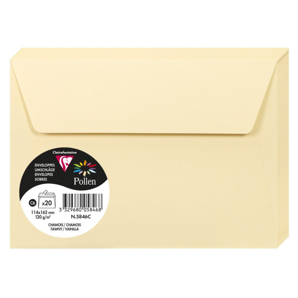 photo - Enveloppes - Format C6 - 114x162mm - Pollen - Chamois - 20 unités - Clairefontaine