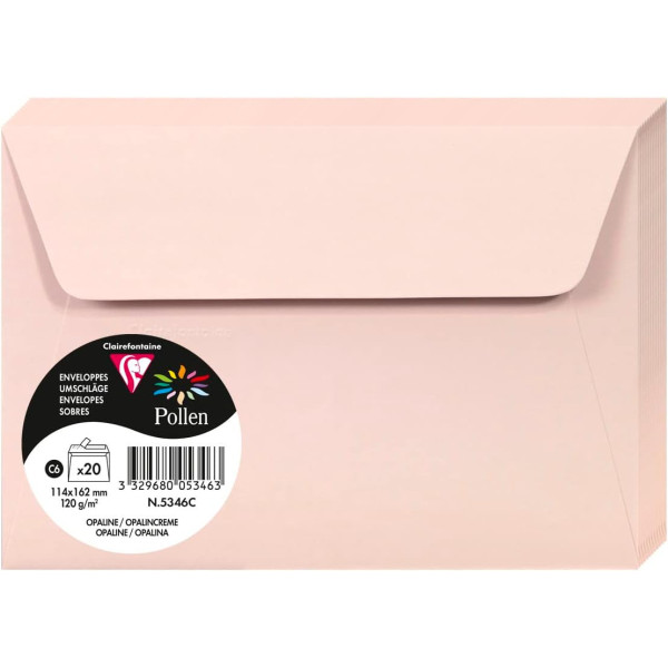 photo - Enveloppes - Format C6 - 114x162mm - Pollen - Opaline - 20 unités - Clairefontaine