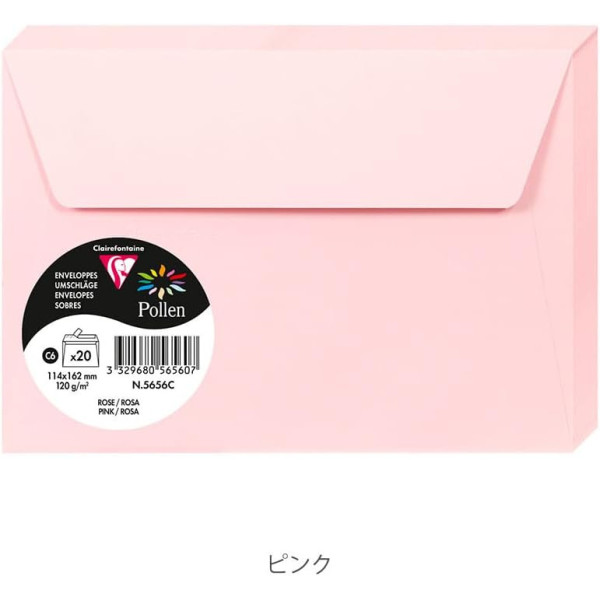 photo - Enveloppes - Format C6 - 114x162mm - Pollen - Rose - 20 unités - Clairefontaine