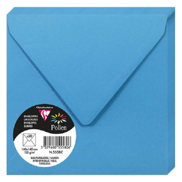 photo - Enveloppes - Carré - 140x140mm - Pollen - Bleu turquoise - 20 unités - Clairefontaine