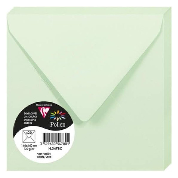 photo - Enveloppes - Carré - 140x140mm - Pollen - Vert - 20 unités - Clairefontaine