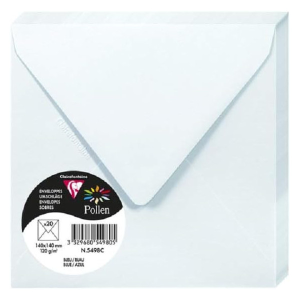 photo - Enveloppes - Carré - 140x140mm - Pollen - Bleu - 20 unités - Clairefontaine