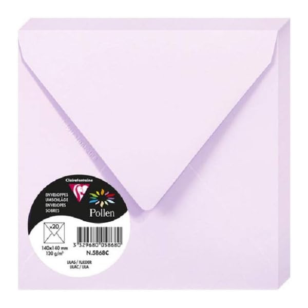 photo - Enveloppes - Carré - 140x140mm - Pollen - Lilas - 20 unités - Clairefontaine
