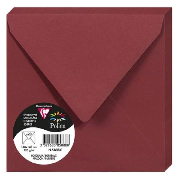 photo - Enveloppes - Carré - 140x140mm - Pollen - Bordeaux - 20 unités - Clairefontaine