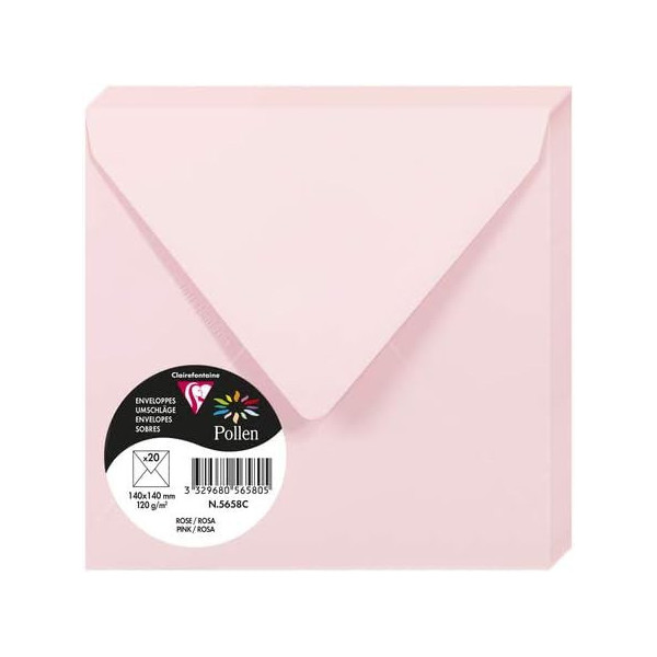 photo - Enveloppes - Carré - 140x140mm - Pollen - Rose - 20 unités - Clairefontaine