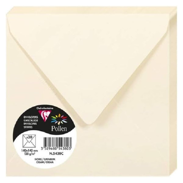 photo - Enveloppes - Carré - 140x140mm - Pollen - Ivoire - 20 unités - Clairefontaine