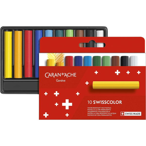 10 pastels à la cire - Permanents - Beaux-arts - Couleurs assorties - Caran d'Ache - Swisscolor
