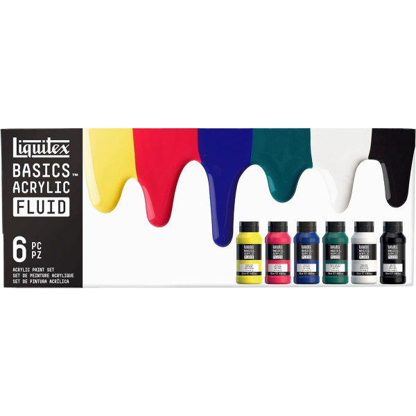 photo - Peinture acrylique - Liquitex - Basics Acrylic Fluid - 6 couleurs - Flacons 118ml