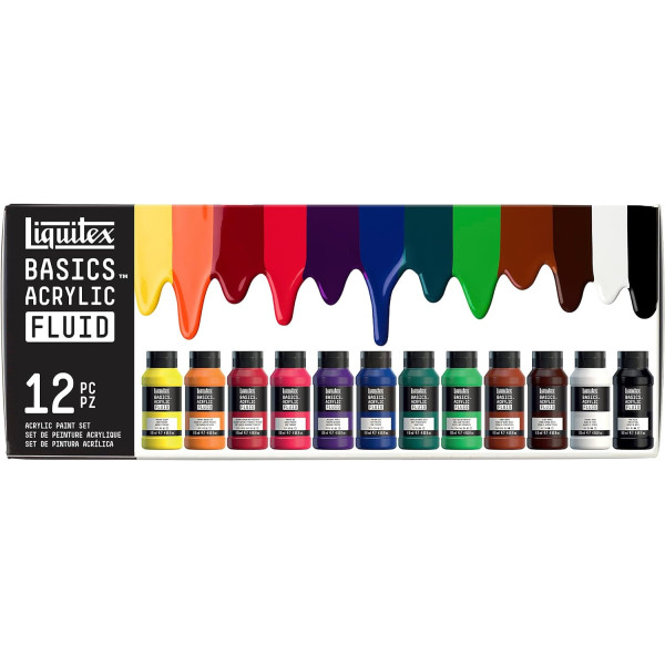 photo - Peinture acrylique - Liquitex - Basics Acrylic Fluid - 12 couleurs - Flacons 118ml