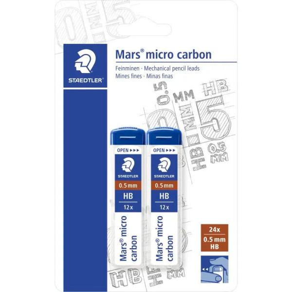 photo - Blister 2 étuis de 12 mines graphite - 0,5mm - HB - Mars Micro Carbon - Staedtler