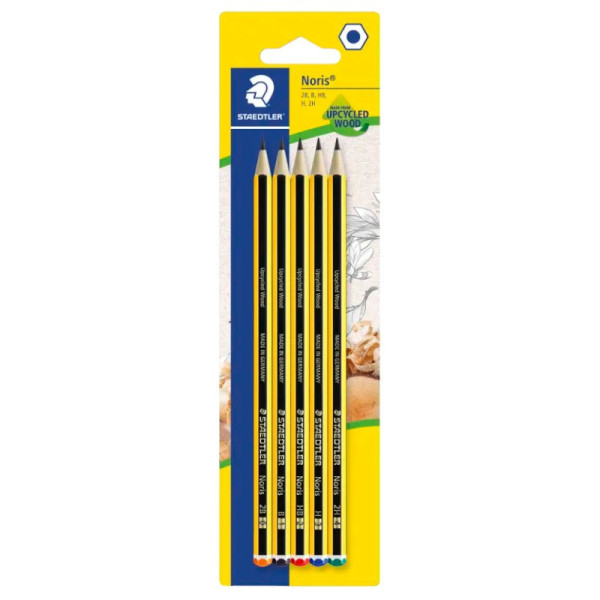 photo - Lot de 5 crayons graphites - Dureté de 2B à 2H - Bois recyclé - Staedtler - Noris