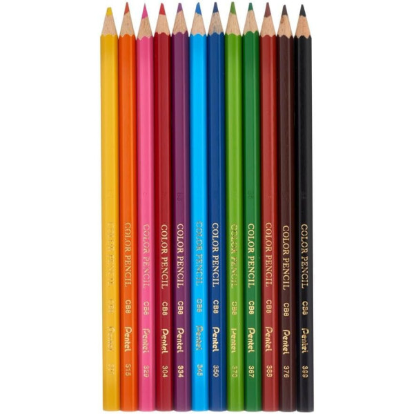 12 crayons de couleur - Coloriage - Corps en bois - Loisirs créatifs - Pentel Arts