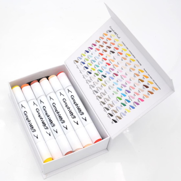 Marqueurs à alcool - Double pointe brush - Dessin, illustration, manga - 12 couleurs - Graph'it