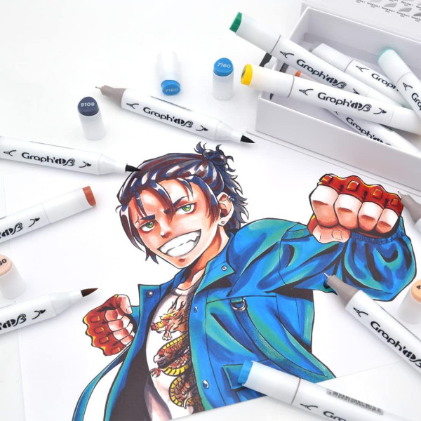 Marqueurs à alcool - Double pointe brush - Dessin, illustration, manga - 12 couleurs - Graph'it