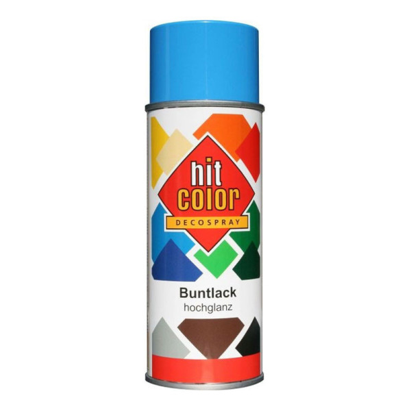 photo - Bombe de peinture - Bleu ciel - RAL5015 - Brillant - Décoration - Tous supports - Hit Color - 400ml