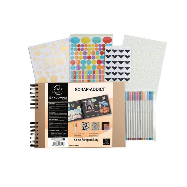 photo - Album de scrapbooking - 32x22cm - Inclus stickers, feutres, pochoirs, coins photos - Exacompta