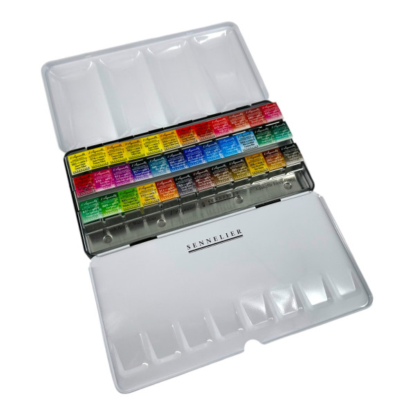 photo - Peinture aquarelle - Extra-fine - 36 demi-godets - Boîte métal + 1 pinceau - Sennelier - L'Aquarelle