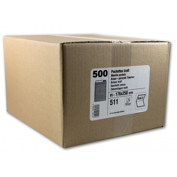 500 Enveloppes - Kraft Brun - B5 - 176X250Mm - Auto-Adhésive - Gpv pas cher