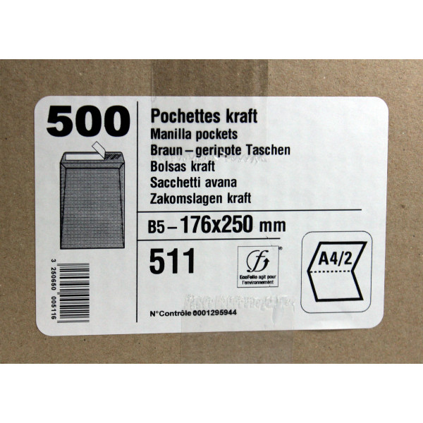 500 Enveloppes - Kraft Brun - B5 - 176X250Mm - Auto-Adhésive - Gpv | Artmania
