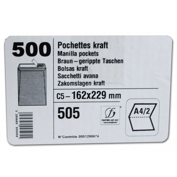 500 Enveloppes - Kraft Brun - C5 - 162X229Mm - Auto-Adhésive - Gpv 505 | Artmania