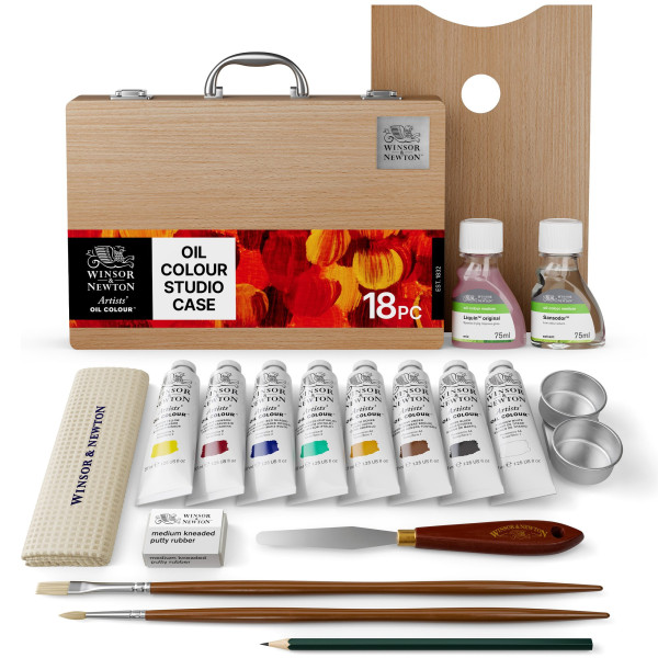 photo - Peinture à l'huile - Coffret bois - 18 pièces - Winsor et Newton - Artist