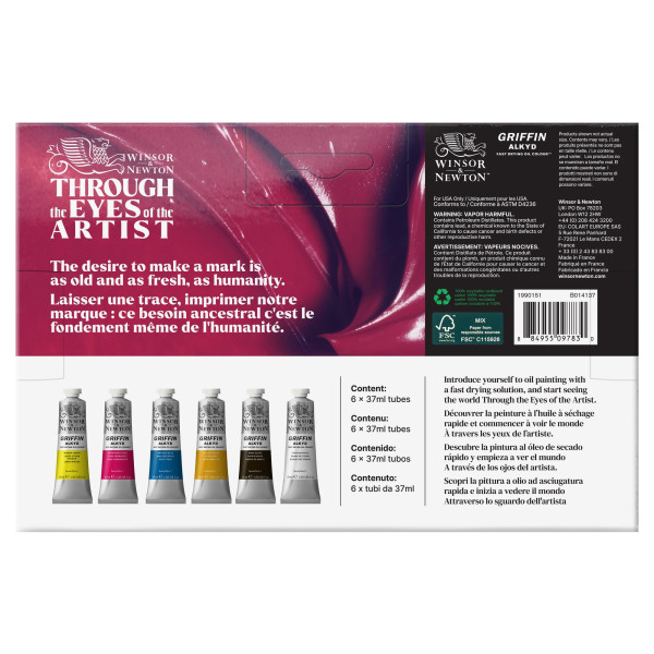 Peinture à l'huile - Coffret 6 couleurs - Tubes 37ml - Winsor et Newton - Griffin Alkyd