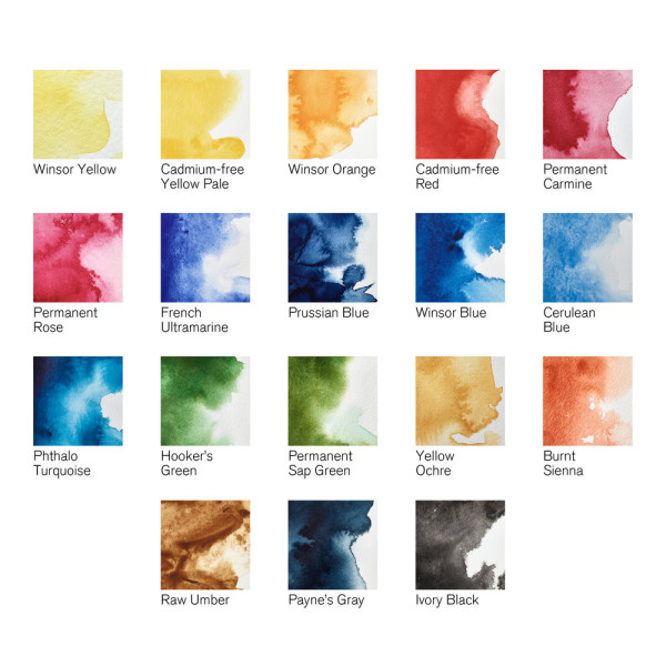 Peinture aquarelle - Boîte de voyage métal - 18 demi-godets - Winsor et Newton