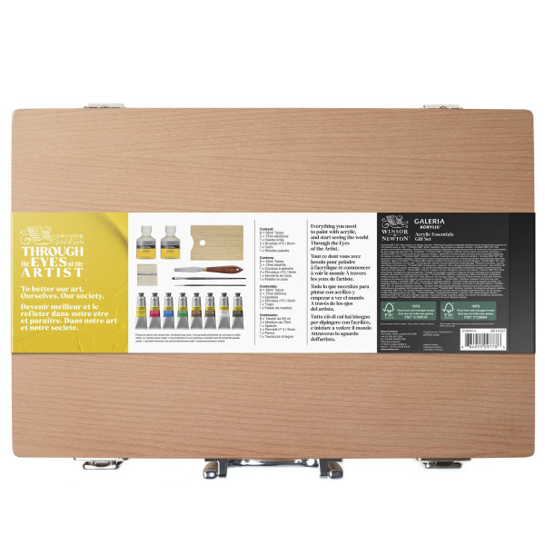 Peinture acrylique - Coffret bois - 8 tubes 60ml + accessoires - Winsor et Newton