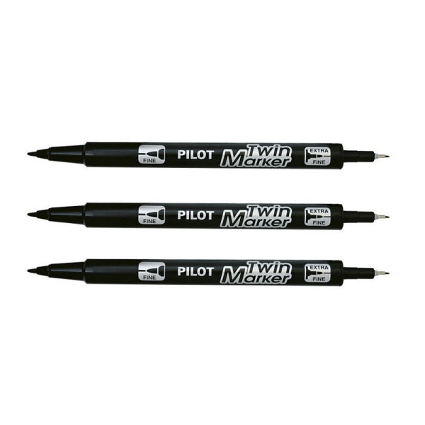 Lot de 3 marqueurs permanent Twin Marker Begreen double pointe Extra Fine Noir Pilot pas cher