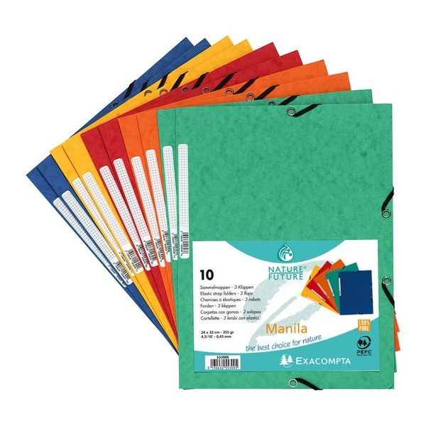 Lot de 10 chemises à élastique 3 rabats - Carte lustrée 355gm² Nature Future - A4 - Exacompta