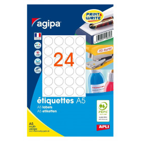 384 étiquettes rondes adhésives blanches diamètre 30mm planche A5 Apli/Agipa pas cher