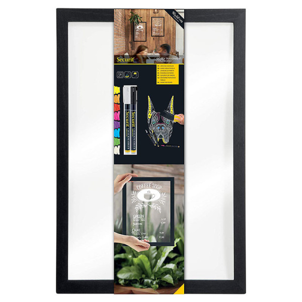 Tableau Mural Ardoise Verre/Bois Noire 40X60Cm - Securit pas cher