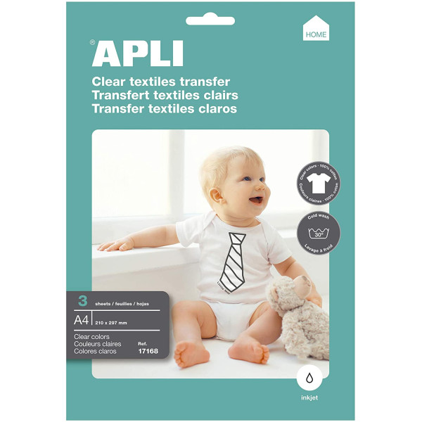 Feuilles de papier transfert textile blanc 21 x 29,7 cm A4 Apli Agipa pas cher