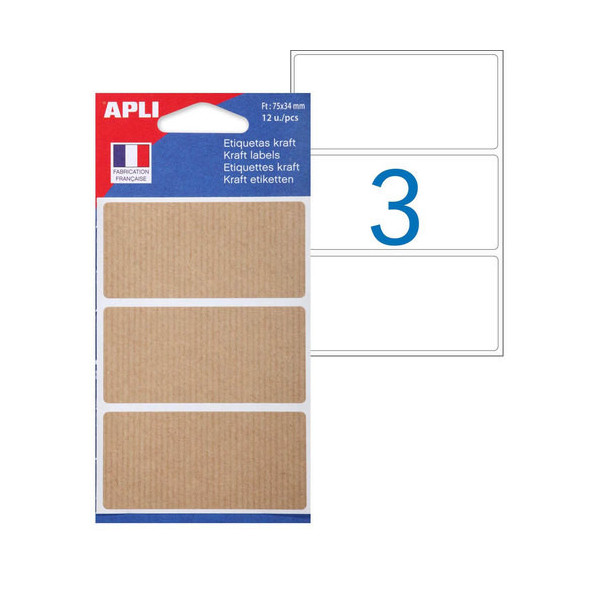 12 Étiquettes Auto-Adhésives Rectangulaires - 34 X 75 Mm - Kraft - Apli pas cher