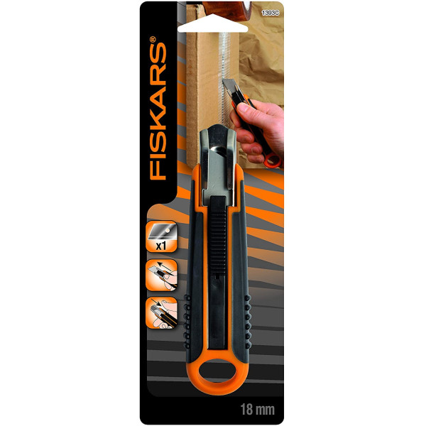 Cutter de sécurité Fiskars 18mm noir et orange | Artmania