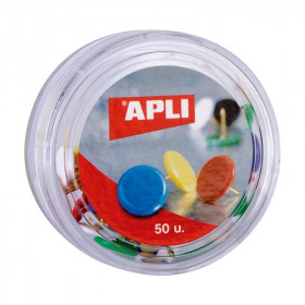 photo-Boite de 50 punaises à têtes plates - Couleurs assorties - Diamètre 10 mm