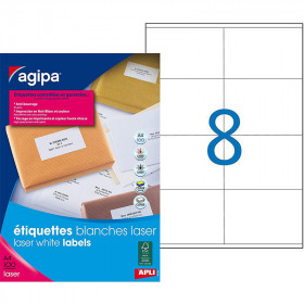 800 étiquettes blanches - 105 x 72 mm - A4 - impression laser - Agipa | Artmania