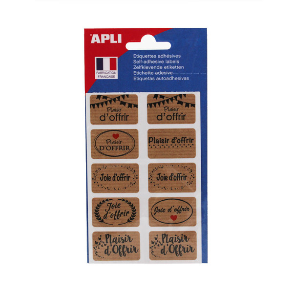 photo-Etiquettes - Plaisir d'offrir - Kraft - 20 x 32 mm - Cadeau - Bouquet de fleur - Apli