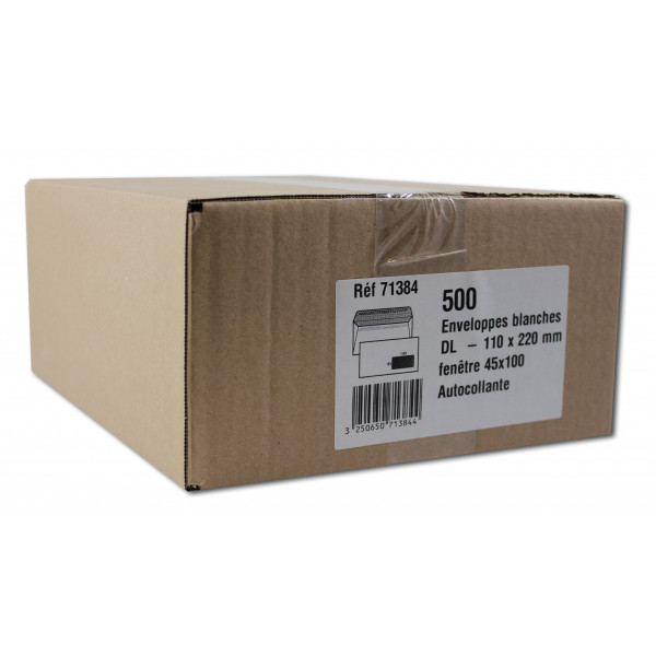 500 Enveloppes Blanches Dl À Fenêtre 45X100Mm Autocollante 110X220Mm Gpv 71384 pas cher