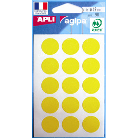 photo-Pochette de 90 pastilles jaunes - 19 mm - Adhésif permanent - Écriture manuelle