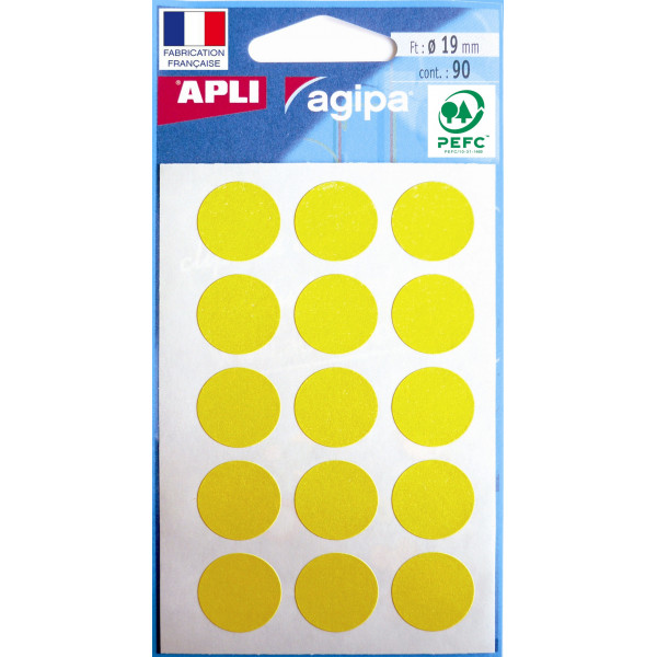 photo-Pochette de 90 pastilles jaunes - 19 mm - Adhésif permanent - Écriture manuelle
