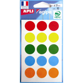 Gommettes auto-adhésives - 19mm - 90 étiquettes - Assortiment - Apli