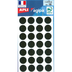 Gommettes auto-adhésives - 15mm - 168 étiquettes - Noir - Apli