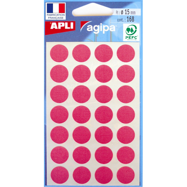 Gommettes auto-adhésives - 15mm - 168 étiquettes - Rose - Apli