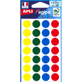 Gommettes auto-adhésives - 15mm - 140 étiquettes - Assortiment - Apli