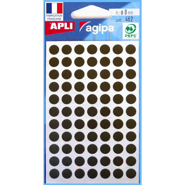 photo-Pochette de 462 pastilles noires - 8 mm - Adhésif permanent - Écriture manuelle